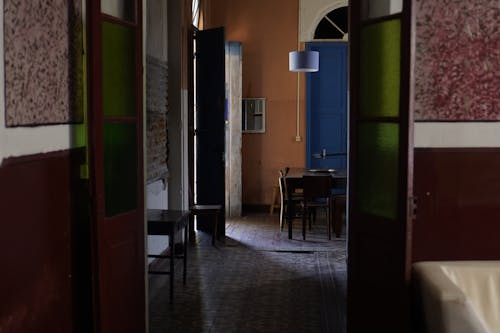 Wooden Door with Colored Glass