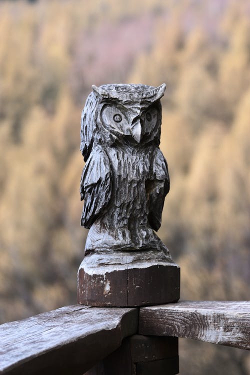 Owl Figurine on the Edge of a Balustrade on a Terrace 