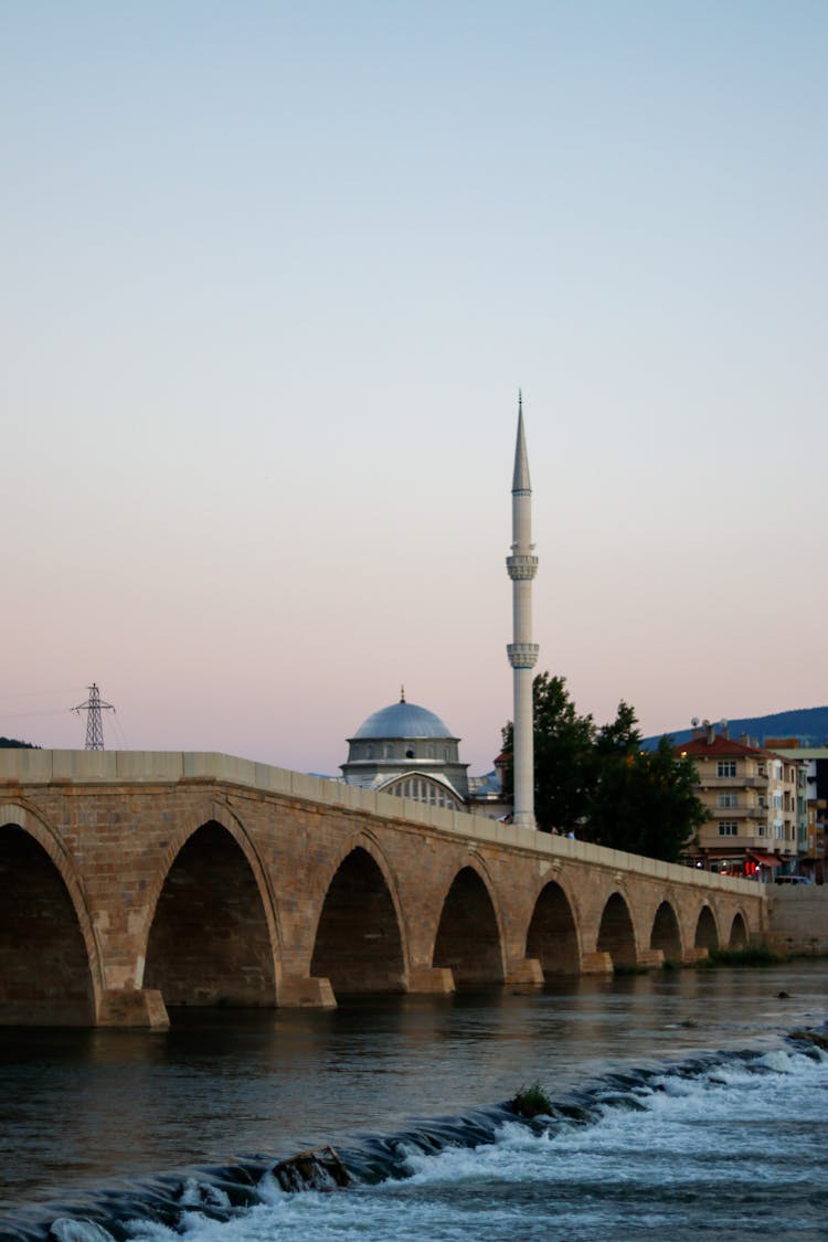 Bridge Across Water And A Mosque
