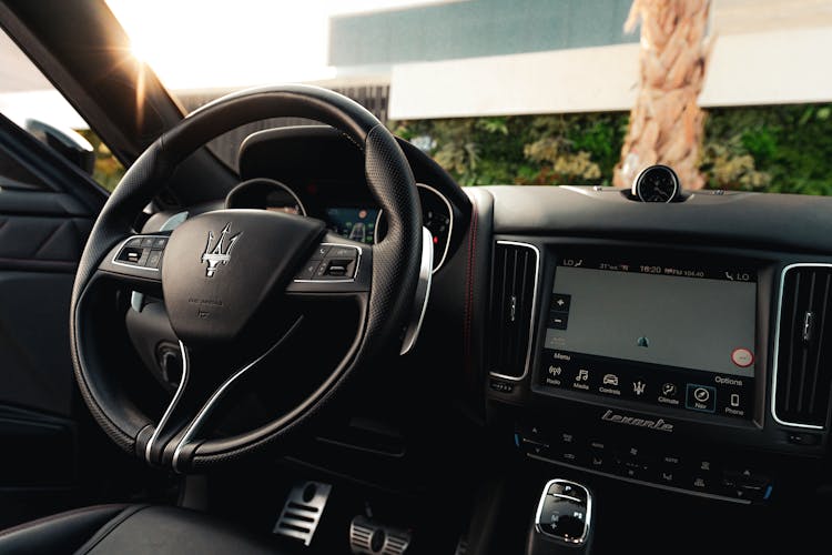 Black Steering Wheel Of Maserati Car 