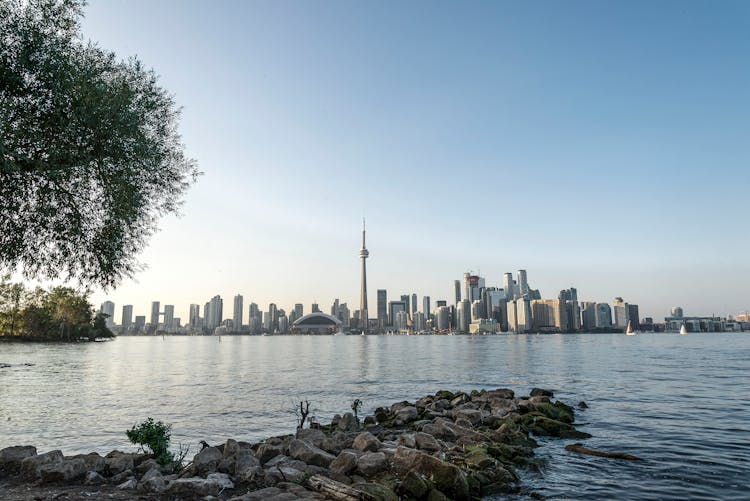 Skyline Of A City Across Water, Toronto, Ontario, Canada