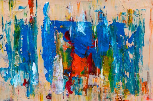 这幅动态抽象画，画布上色彩充满活力，笔触大胆