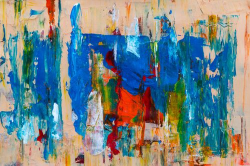 Free Dynamic abstract painting with vibrant colors and bold brushstrokes on canvas. Stock Photo