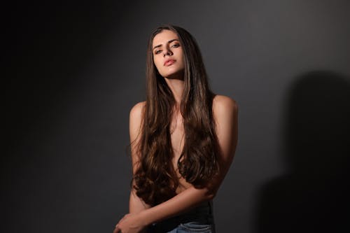 Shirtless Woman with Long Hair