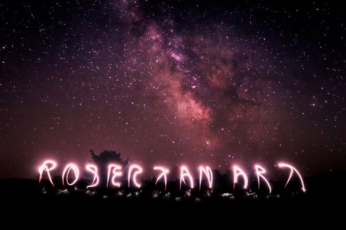Free Stunning starry night sky with creative light art text, showcasing the beauty of astronomy. Stock Photo