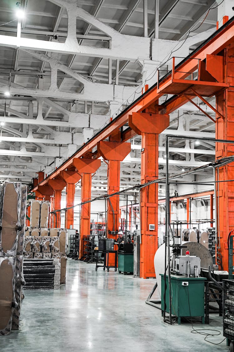 Orange Colonnade Of The Production Hall Structure