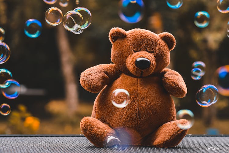 Brown Teddy Bear And Bubbles 