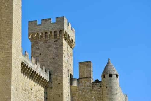 Low-Angle Shot of a Castle under the Blue Sky