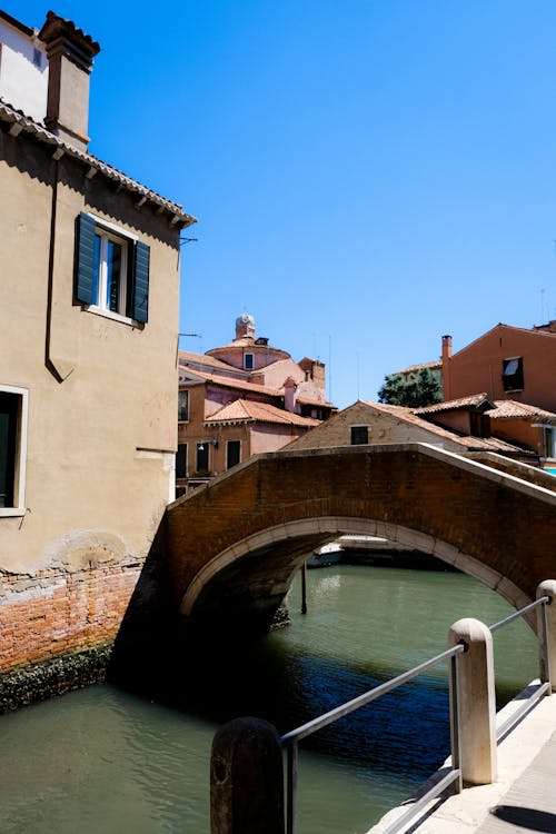 Brown Brick Arched Bridge Over Body of Water
