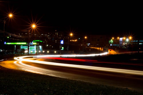 คลังภาพถ่ายฟรี ของ freezelight, กลางคืน, ถนน