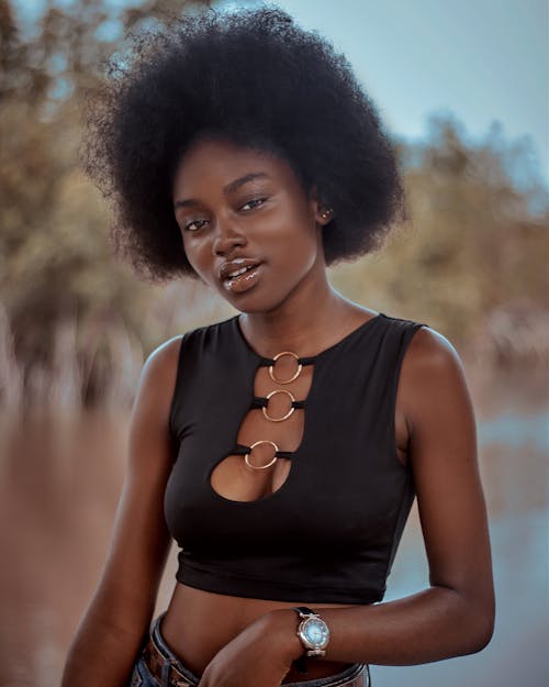 Woman Wearing a Black Crop Top