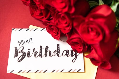 Free Birthday Card and Red Roses Stock Photo