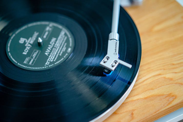 Close-up Vinyl Record Playing Music