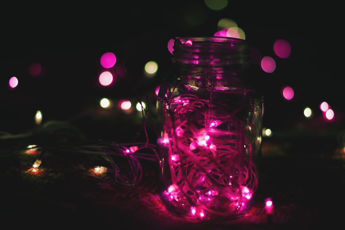 Free Pink String Lights on Clear Glass Mason Jar Stock Photo