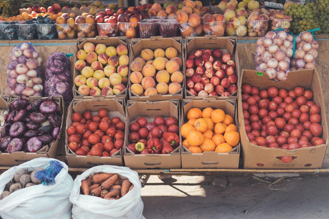 Fresh Fruits and Vegetables on Boxes in Street Shop · Free Stock Photo