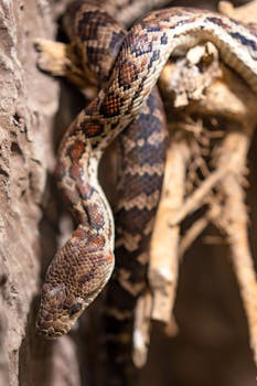 Detailed view of a Chilabothrus snake showing scales and natural habitat.