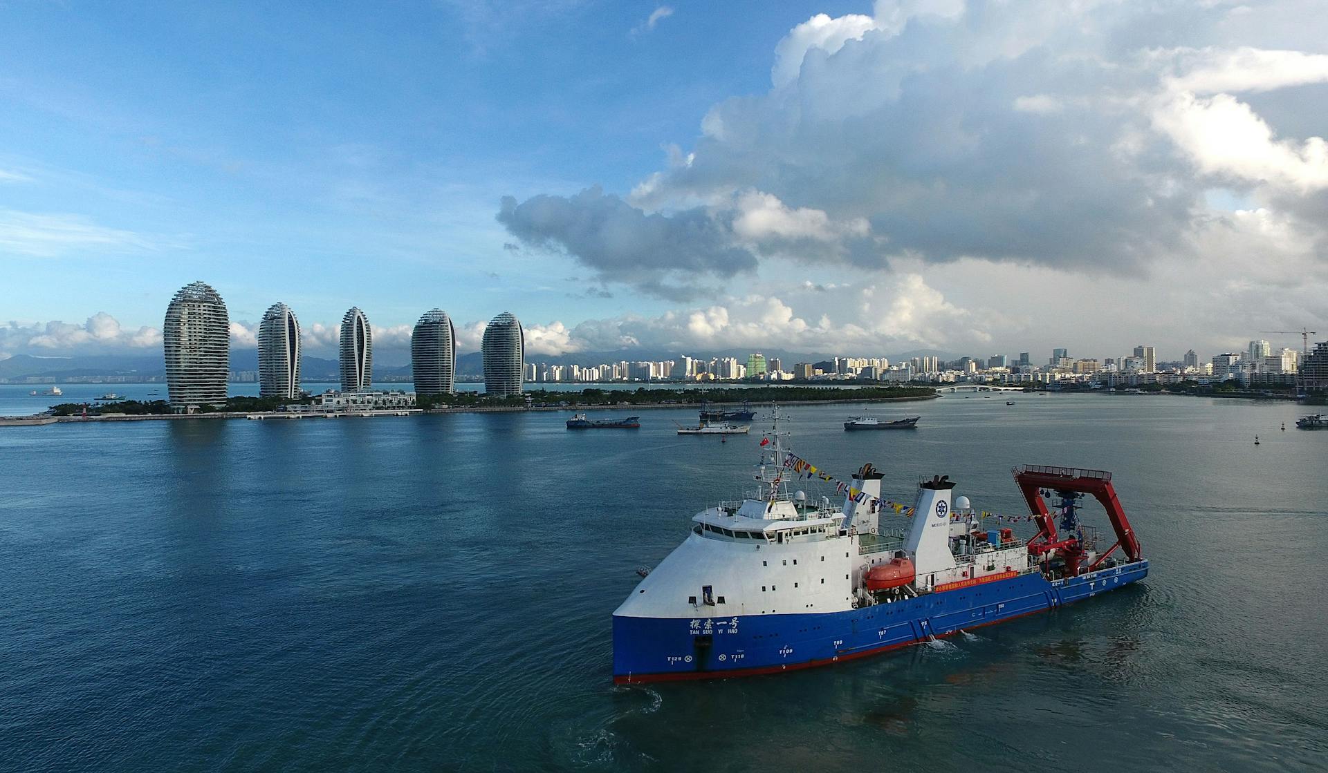Tansuo-1 Research Vessel Near the Phoenix Island, Sanya, China