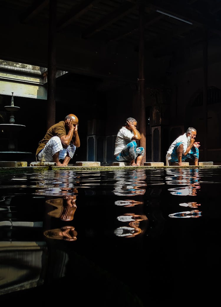 Men Performing Wudu Inside Nakhoda Mosque, Kolkata.