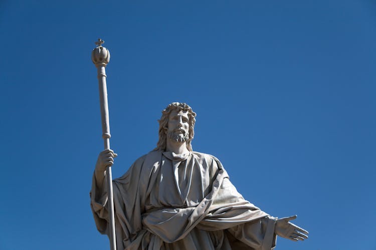 Statue Of Apostle James Alphaeus Under Blue Sky