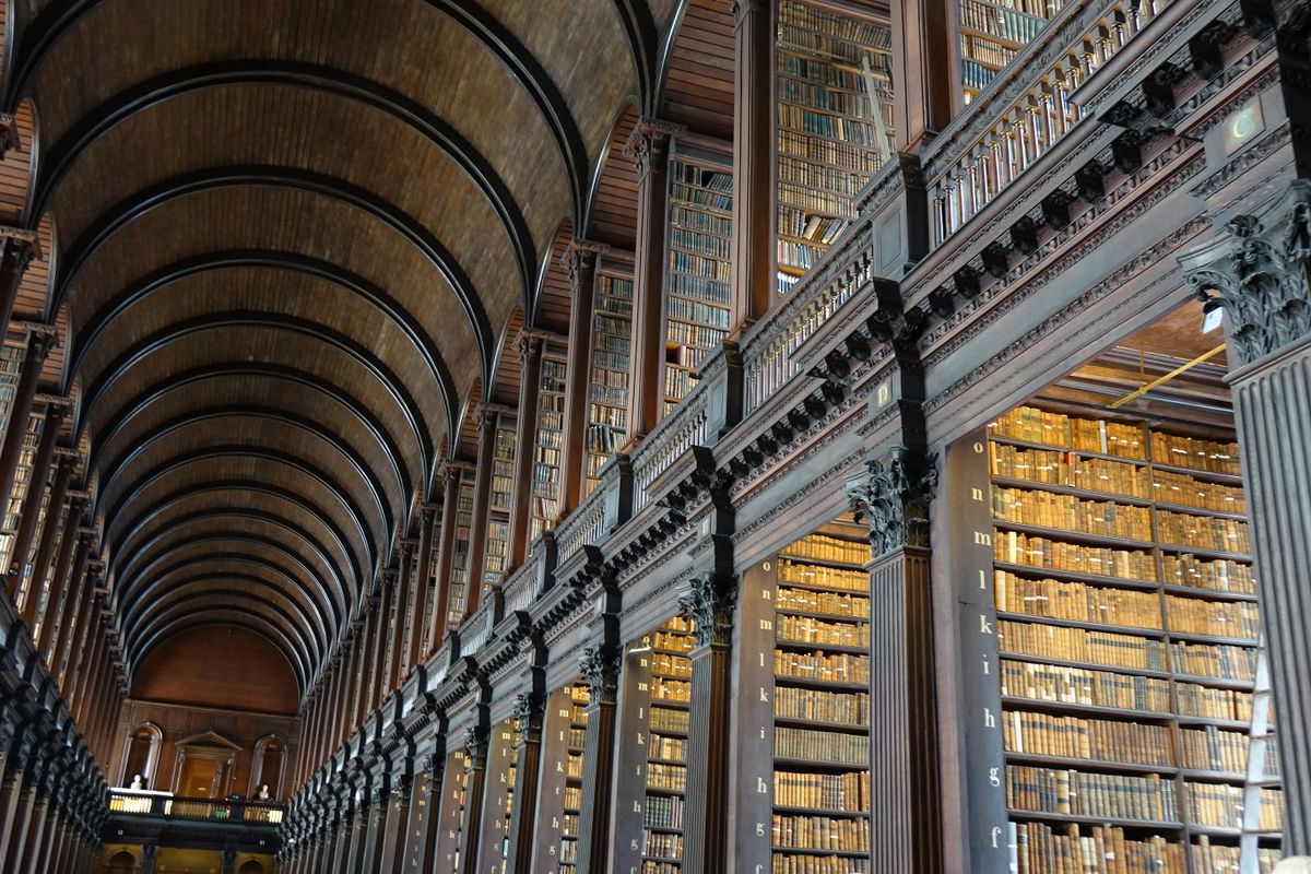 Long Room, sala veche a bibliotecii Trinity, cu bolta de lemn