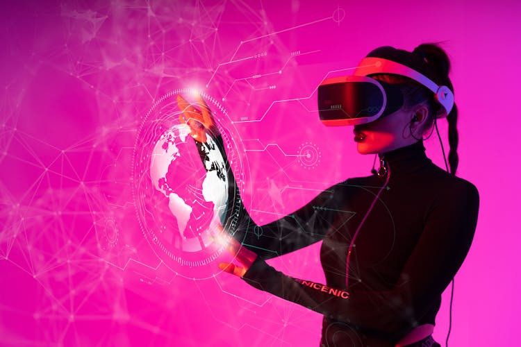 Woman Wearing Goggles Virtual Reality