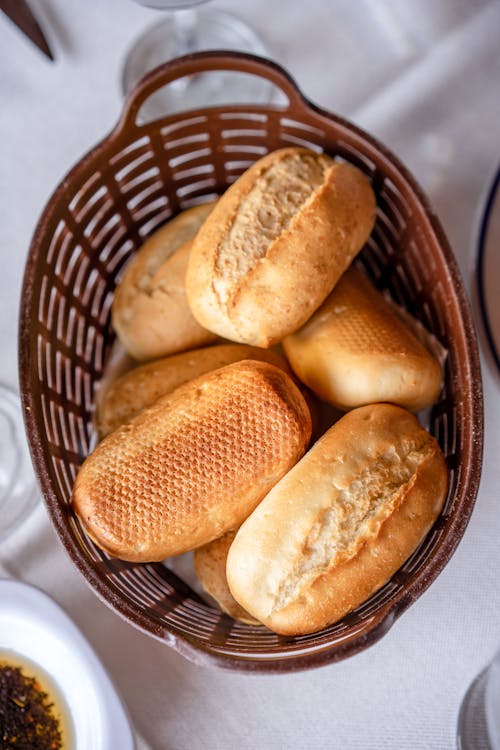 Free Top View of Buns in a Basket Stock Photo