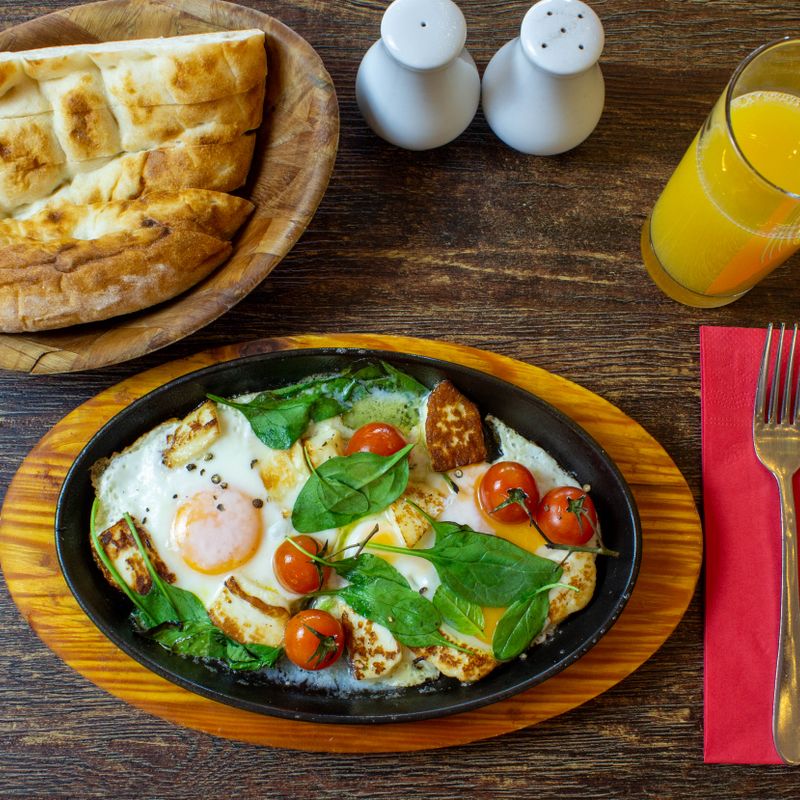Breakfast Pita Sandwich with Scrambled Eggs, Feta and Spinach