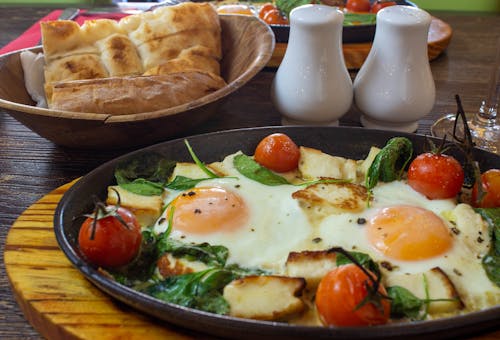 Cooked Food on Black Plate