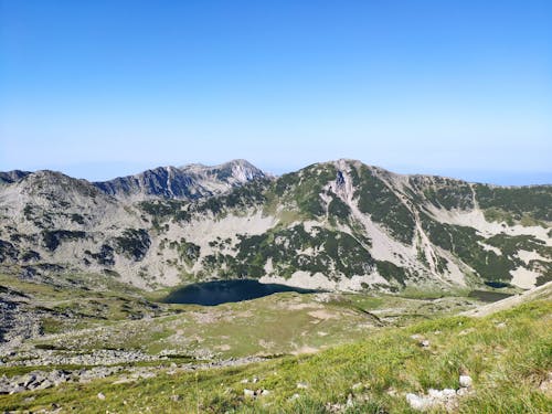 Clear Sky over Hills and Lake