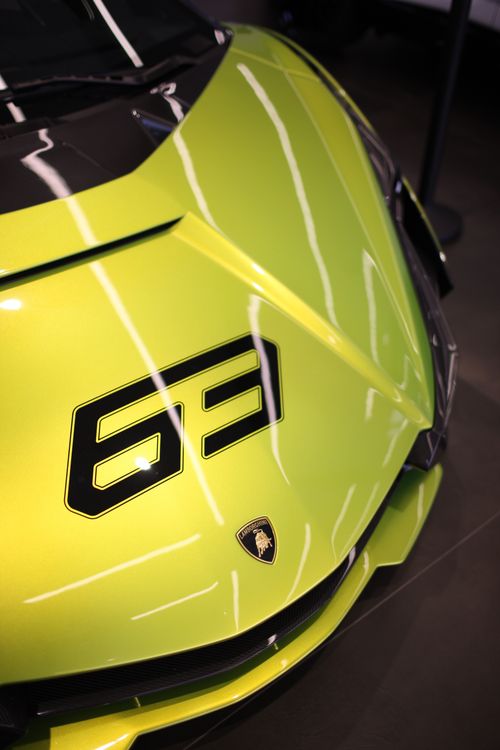 Hood of the Lamborghini Racing Car with Number 63 · Free Stock Photo