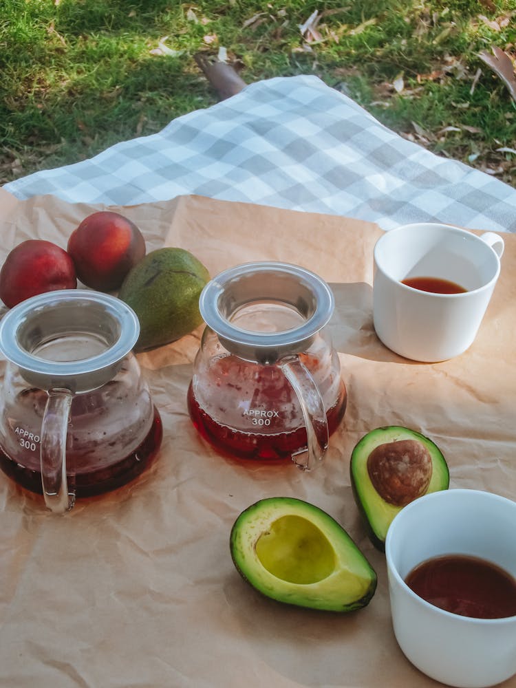 Coffee Pots On Picnic Blanket