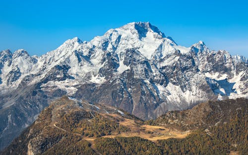 Snow Covered Mountain Under the Blue Sky