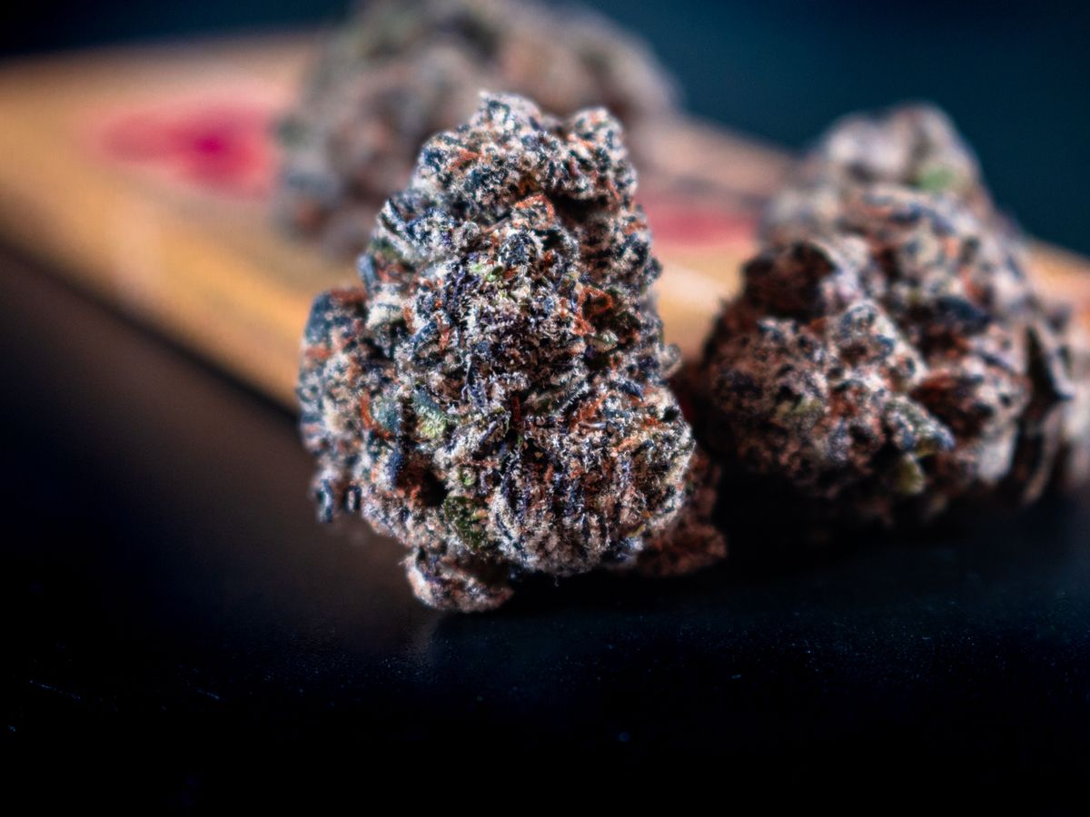 White Widow cannabis flower coated in trichomes