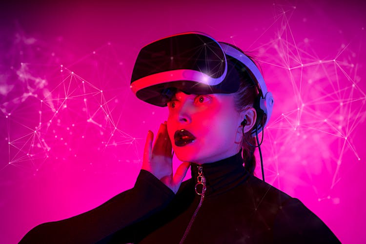 Portrait Of Woman With VR Headset On Her Head