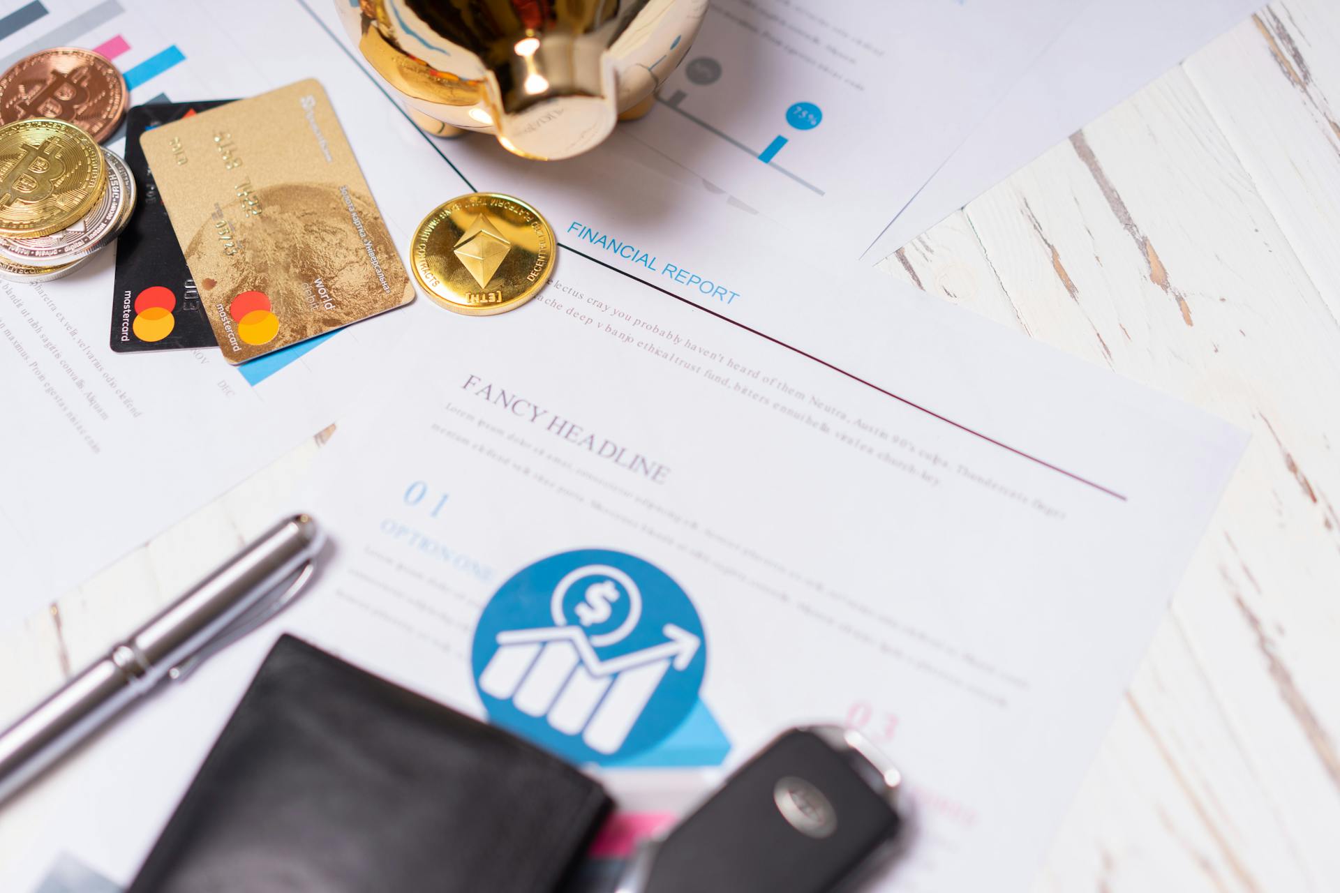 Closeup of Bank Cards and Wallet on Paper Documents