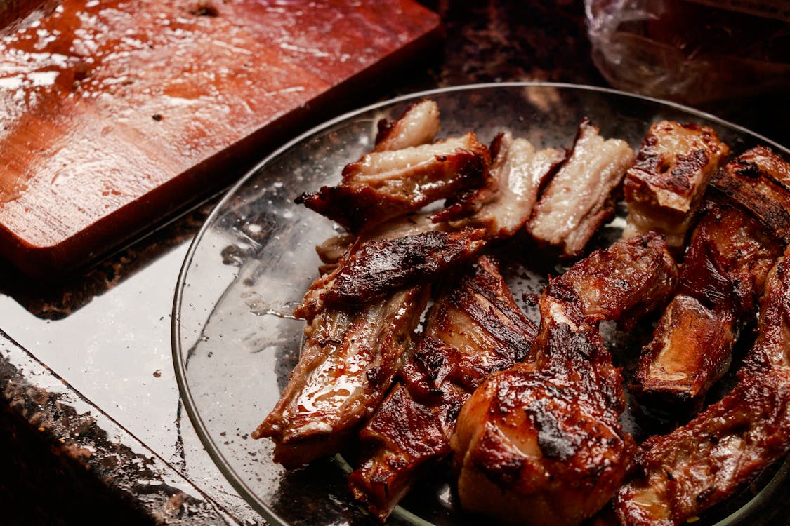 Grilled Meat on Clear Plate 