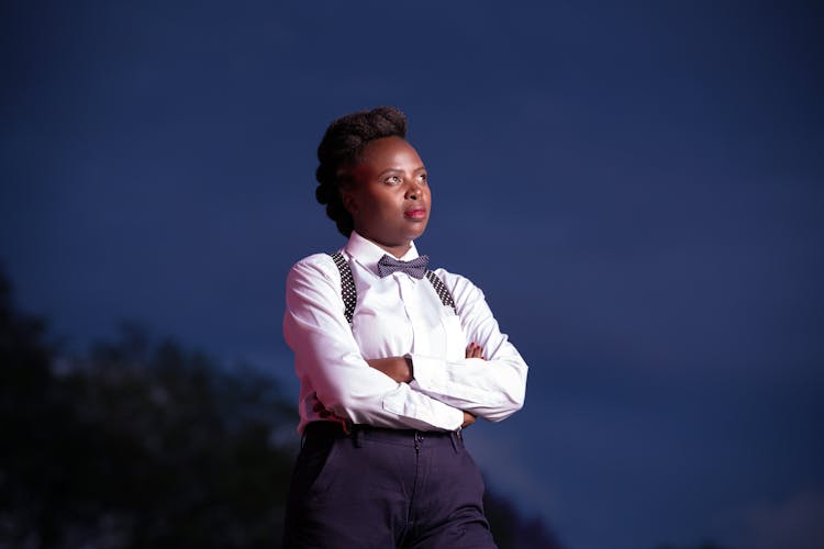 Model In Bowtie And White Shirt