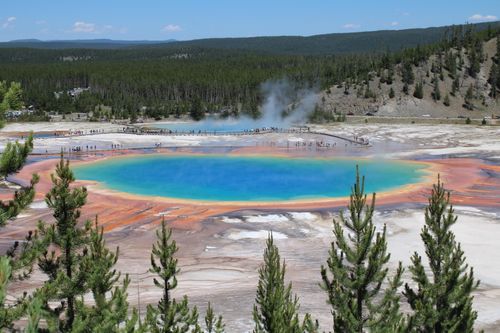 Free A breathtaking aerial view of the iconic Grand Prismatic Spring in Yellowstone National Park. Stock Photo