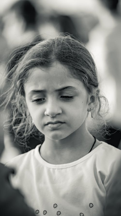 Grayscale Photography of a Girl in Crew Neck Shirt