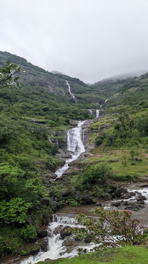 View of a Mountain with Waterfalls