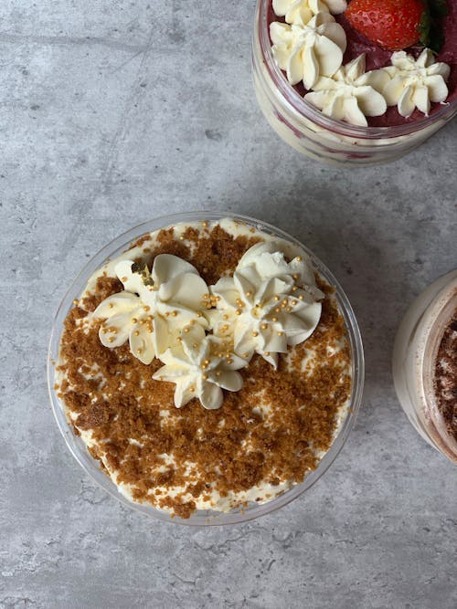 Honey Cake in Clear Glass Bowls