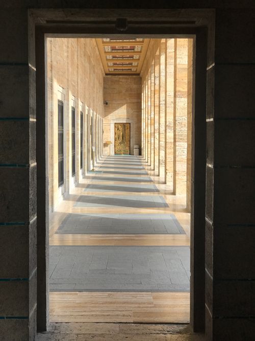 Free A captivating sunlit corridor with sleek modern architecture in Ankara, Turkey. Stock Photo
