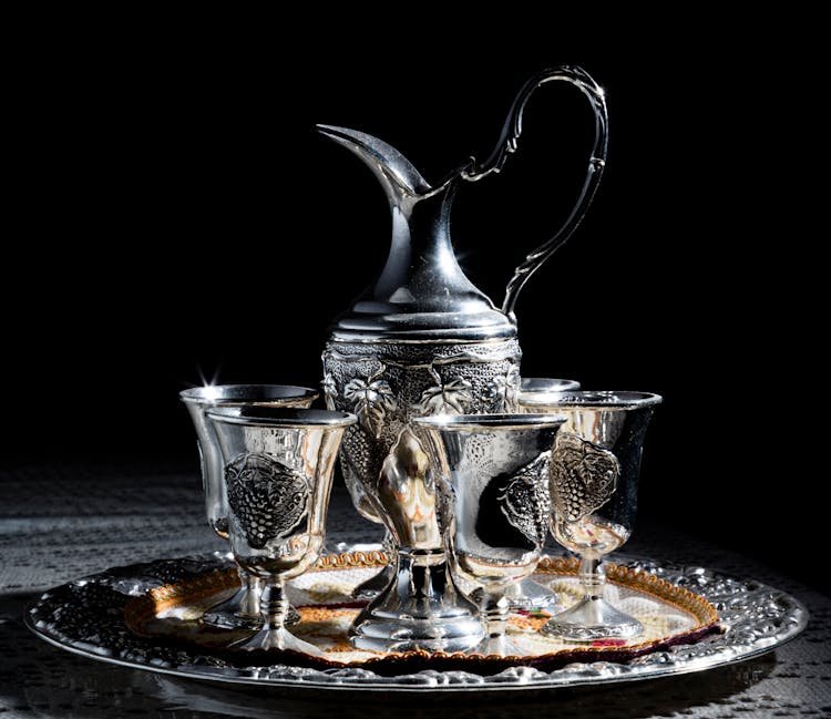 Silver Teapot And Silver Cups