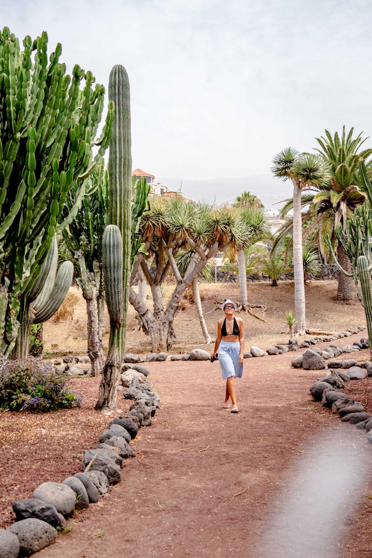 A Woman In Black Bikini Walking On Pathway