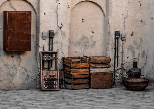 Wooden Boxes Near the Wall