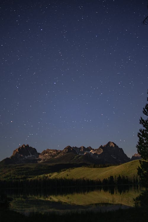 The Sawtooth Range Under a Starry Blue Sky in Idaho, United States