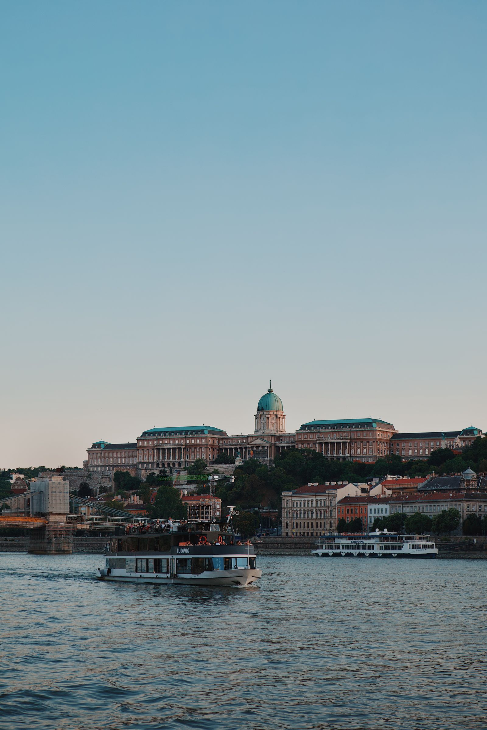 River boats on the Danube below Buda Castle in Budapest