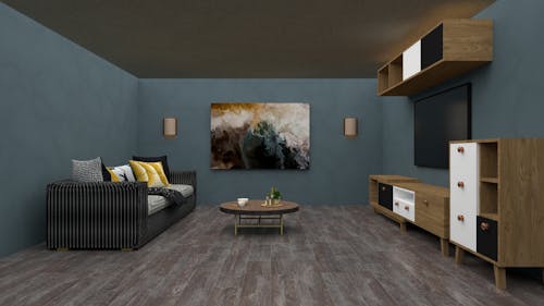 3D Visualization of a Living Room with a Coffee Table