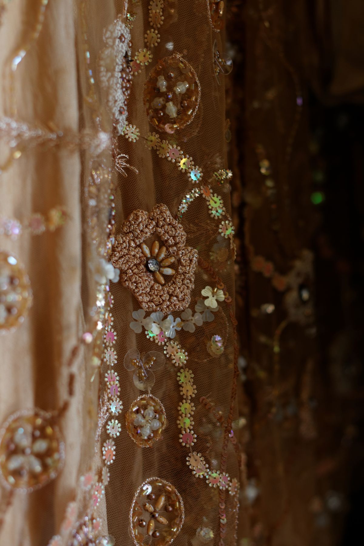 Smocked embroidery detail on fabric