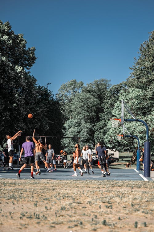 Безкоштовне стокове фото на тему «баскетболісти, баскетбольний майданчик, блакитне небо»